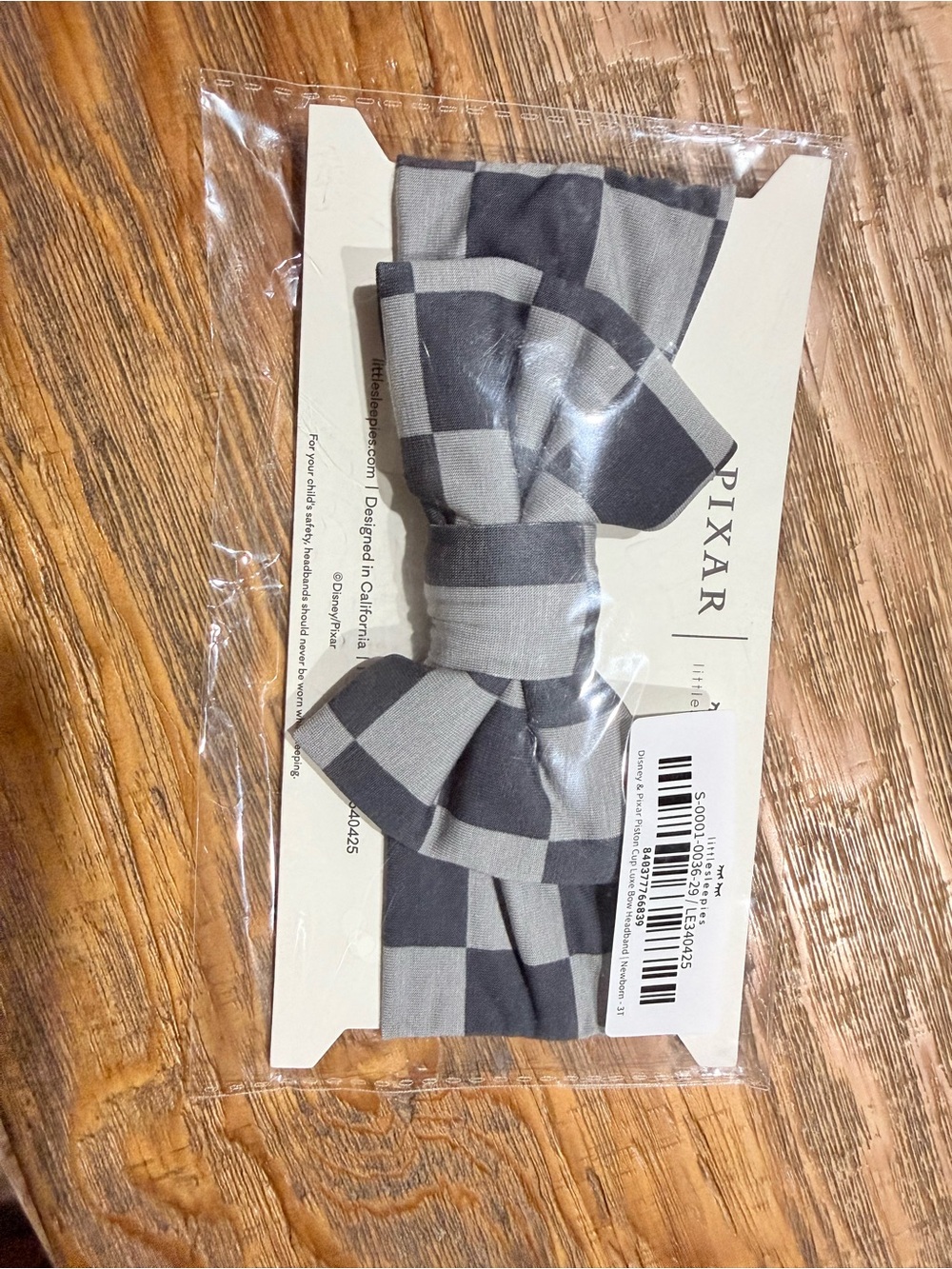 Little Sleepies Gray Check Bow Headwrap